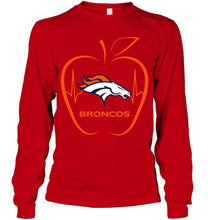 Load image into Gallery viewer, Denver Broncos heartbeat teacher apple shirt
