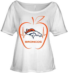 Denver Broncos heartbeat teacher apple shirt