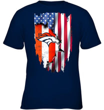 Load image into Gallery viewer, Denver Broncos flag ripped american flag shirt
