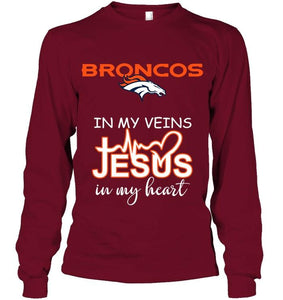 Denver Broncos in my veins jesus in my heart shirt