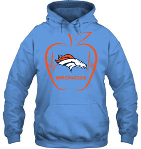 Denver Broncos heartbeat teacher apple shirt