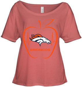 Denver Broncos heartbeat teacher apple shirt