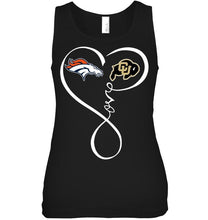 Load image into Gallery viewer, Denver Broncos Colorado Buffaloes love heart shirt
