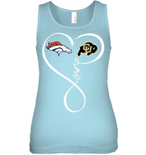 Load image into Gallery viewer, Denver Broncos Colorado Buffaloes love heart shirt
