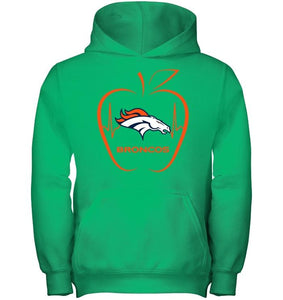 Denver Broncos heartbeat teacher apple shirt