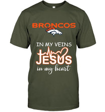 Load image into Gallery viewer, Denver Broncos in my veins jesus in my heart shirt
