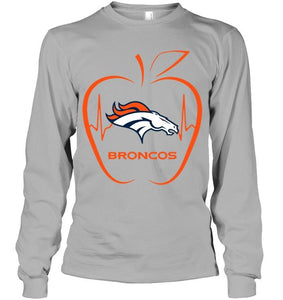 Denver Broncos heartbeat teacher apple shirt