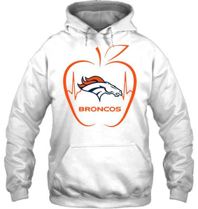 Denver Broncos heartbeat teacher apple shirt