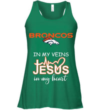 Load image into Gallery viewer, Denver Broncos in my veins jesus in my heart shirt
