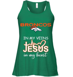 Denver Broncos in my veins jesus in my heart shirt