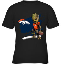 Load image into Gallery viewer, Denver Broncos angry baby groot ripped shirt
