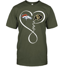 Load image into Gallery viewer, Denver Broncos Colorado Buffaloes love heart shirt
