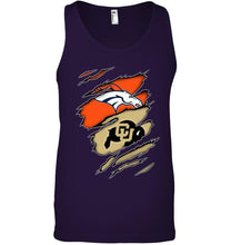 Load image into Gallery viewer, Denver Broncos and Colorado Buffaloes layer under ripped shirt
