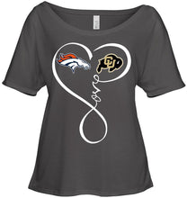 Load image into Gallery viewer, Denver Broncos Colorado Buffaloes love heart shirt
