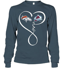 Load image into Gallery viewer, Denver Broncos Colorado Avalanche love heart shirt
