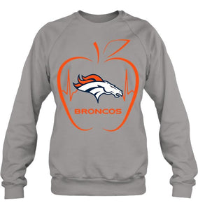 Denver Broncos heartbeat teacher apple shirt