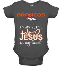 Load image into Gallery viewer, Denver Broncos in my veins jesus in my heart shirt
