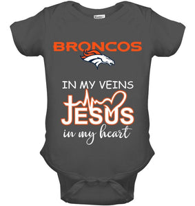 Denver Broncos in my veins jesus in my heart shirt