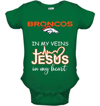 Load image into Gallery viewer, Denver Broncos in my veins jesus in my heart shirt
