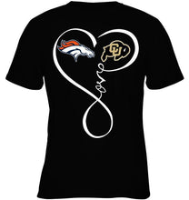 Load image into Gallery viewer, Denver Broncos Colorado Buffaloes love heart shirt
