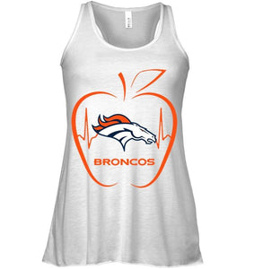 Denver Broncos heartbeat teacher apple shirt