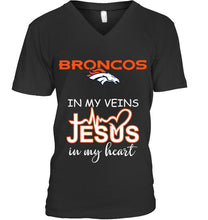 Load image into Gallery viewer, Denver Broncos in my veins jesus in my heart shirt
