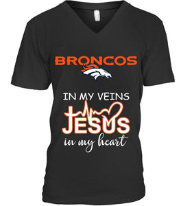 Denver Broncos in my veins jesus in my heart shirt