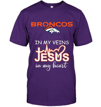 Load image into Gallery viewer, Denver Broncos in my veins jesus in my heart shirt
