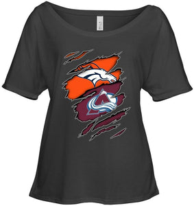 Denver Broncos and Colorado Avalanche layer under ripped shirt