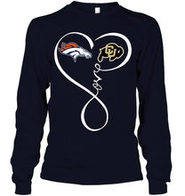 Load image into Gallery viewer, Denver Broncos Colorado Buffaloes love heart shirt
