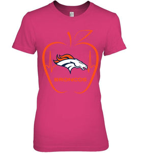 Denver Broncos heartbeat teacher apple shirt