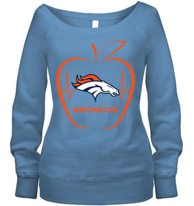 Denver Broncos heartbeat teacher apple shirt