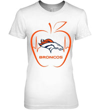 Load image into Gallery viewer, Denver Broncos heartbeat teacher apple shirt
