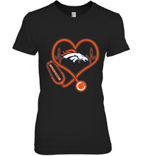 Load image into Gallery viewer, Denver Broncos nurse scope love heartbeat shirt
