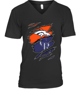 Denver Broncos and Colorado Rockies layer under ripped shirt