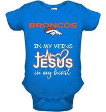 Load image into Gallery viewer, Denver Broncos in my veins jesus in my heart shirt
