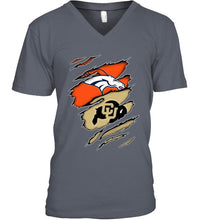 Load image into Gallery viewer, Denver Broncos and Colorado Buffaloes layer under ripped shirt
