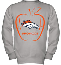 Load image into Gallery viewer, Denver Broncos heartbeat teacher apple shirt
