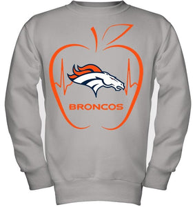 Denver Broncos heartbeat teacher apple shirt