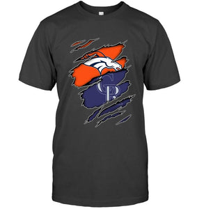 Denver Broncos and Colorado Rockies layer under ripped shirt