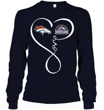 Load image into Gallery viewer, Denver Broncos Colorado Rockies love heart shirt
