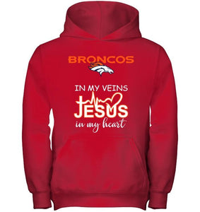 Denver Broncos in my veins jesus in my heart shirt