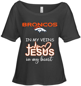 Denver Broncos in my veins jesus in my heart shirt