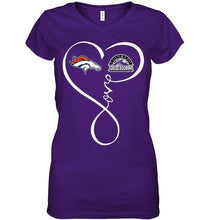 Load image into Gallery viewer, Denver Broncos Colorado Rockies love heart shirt
