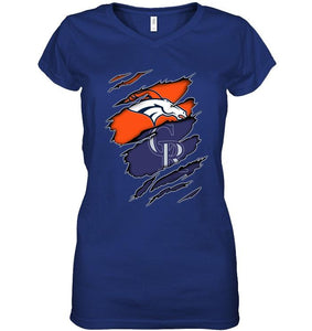 Denver Broncos and Colorado Rockies layer under ripped shirt