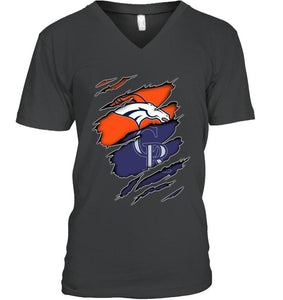 Denver Broncos and Colorado Rockies layer under ripped shirt