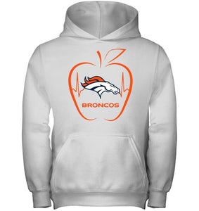 Denver Broncos heartbeat teacher apple shirt