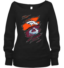 Load image into Gallery viewer, Denver Broncos and Colorado Avalanche layer under ripped shirt
