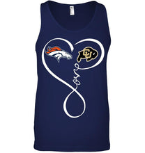 Load image into Gallery viewer, Denver Broncos Colorado Buffaloes love heart shirt
