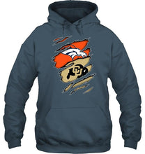 Load image into Gallery viewer, Denver Broncos and Colorado Buffaloes layer under ripped shirt
